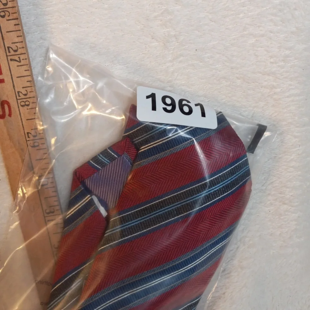 JZ Gallery Collection Striped SILK Tie Red blue grey ALL SILK-HAND MADE IN U.S.A